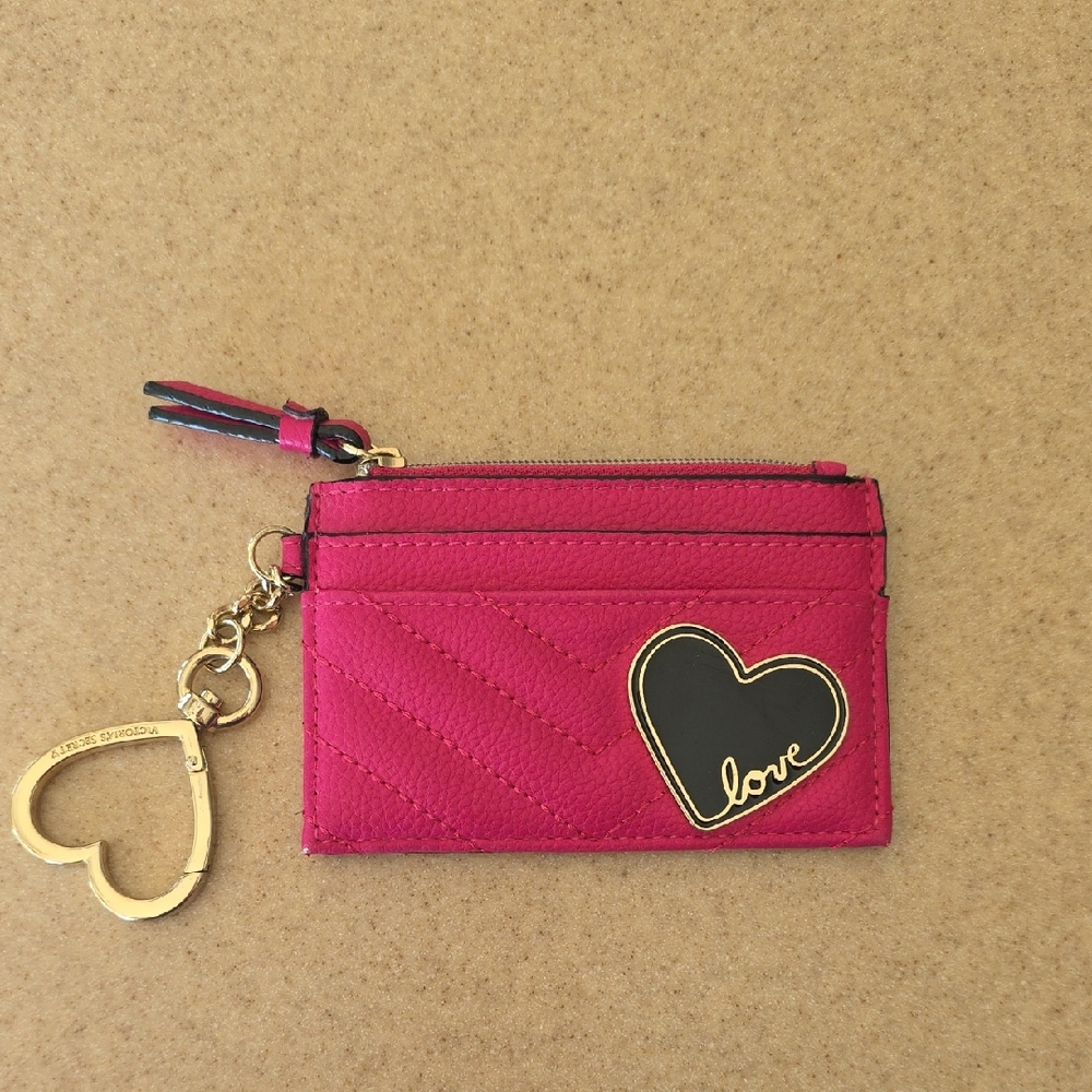 Victoria's Secret Fuchsia Quilted Card Holder with Heart Charm